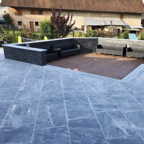 Blue Marble Tiles On Outdoor Patio