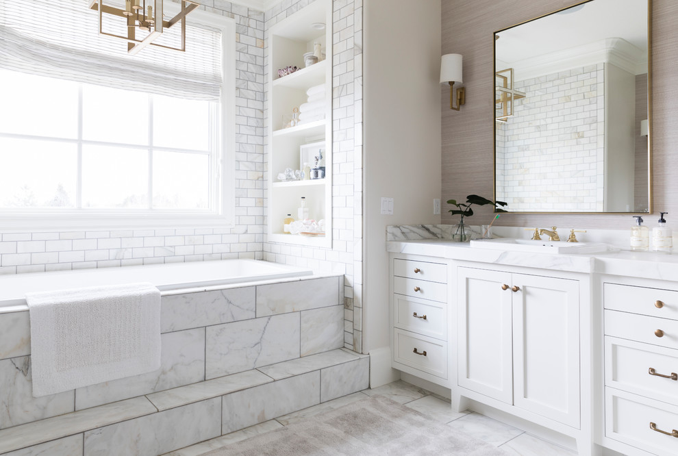 Ivory Marble Tiles On Bathroom Vanitytop