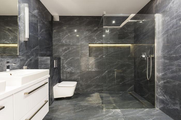 Marquina Marble Tiles In Shower