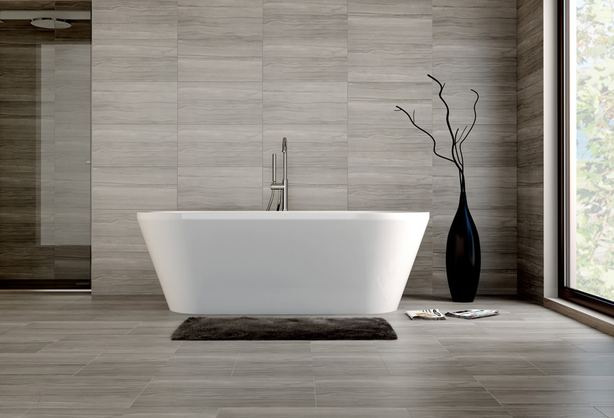 Travertino Marble Tiles In Master Bathroom