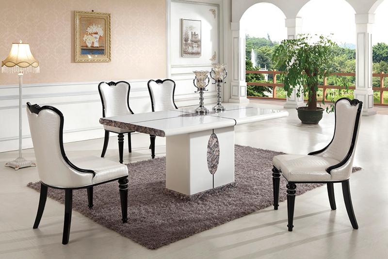 White Marble Tiles In Dining Room