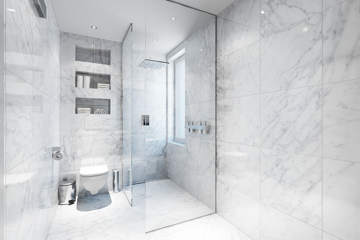 White Marble Tiles In Bathroom